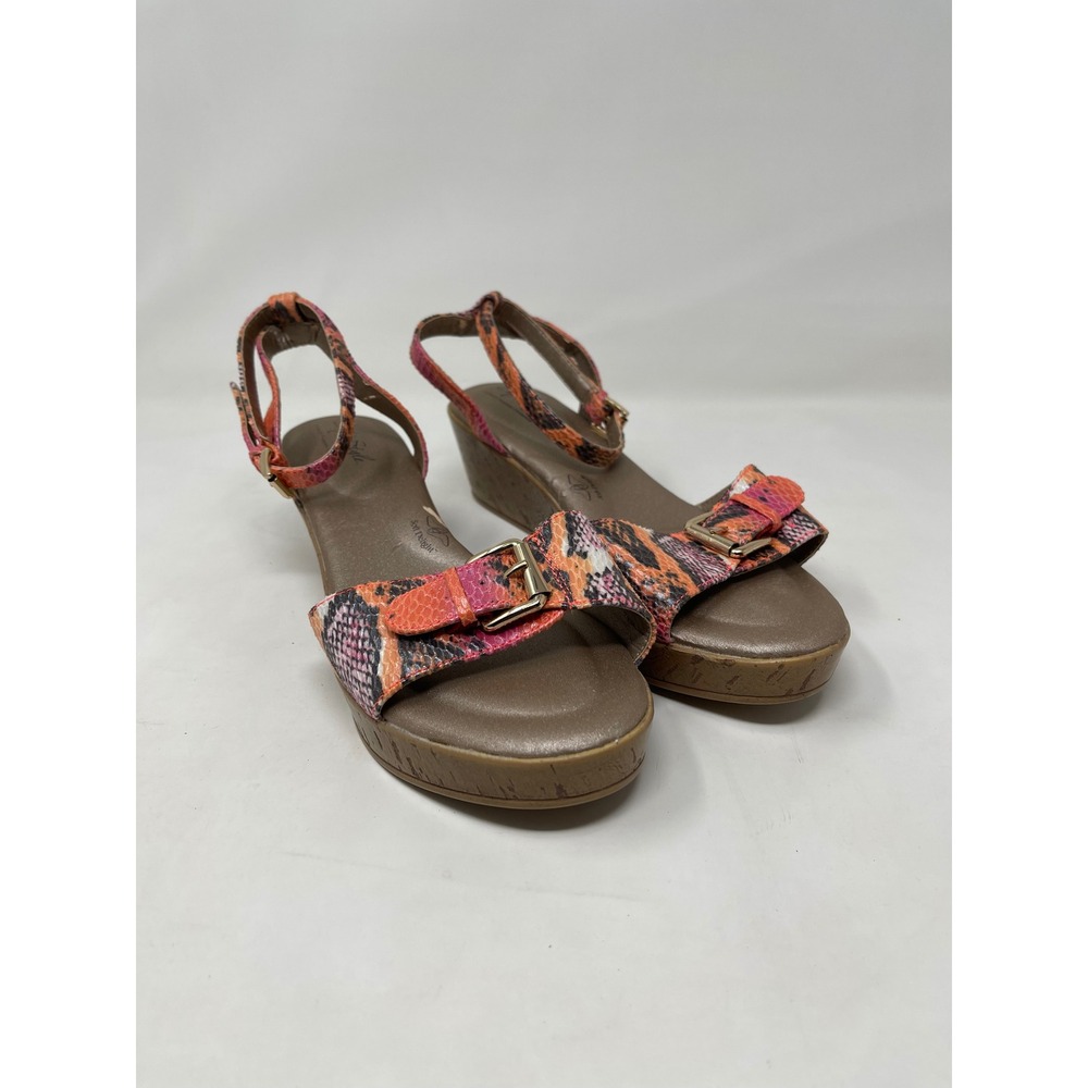 Soft Style Hush Puppies Womens Pink Orange Snakeskin Wedge Sandals Size 8